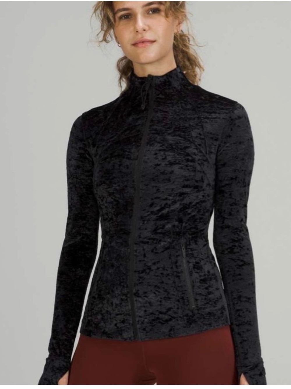 lululemon athletica Black Crushed-Velvet Zip Jacket